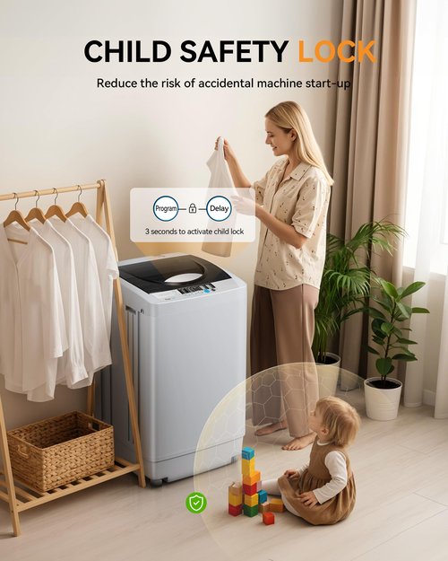 Gleedelish 1.59 Cu. Ft. Portable Washing Machine, 11 LBS Capacity Portable Washer with 8 Washing Cycles, 8 Water Levels, Drain Pump, LED Display, Washing Machine for Apartment, Dorm, RV, Gray