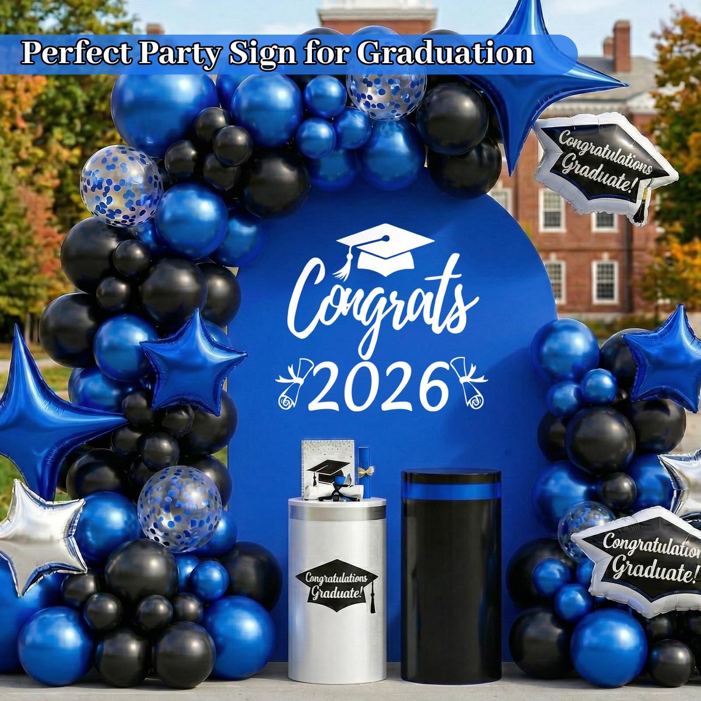 Taymism White Graduation Decal for Arch Backdrop Congrats Grad 2026 Sign Graduation Decorations Class of 2026 Vinyl Decals for Arch Cover Background Sign for Graduation