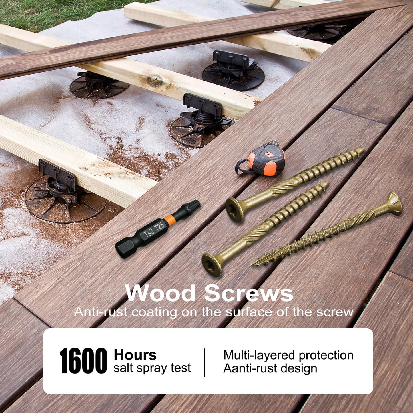 Haespot 470PCS #8 x 1-1/4" Wood Screws, Self-Tapping Drive Deck Screws, Outdoor Used Epoxy Coated Screws, Coarse Threads, T25 Star Bit Included, Bronze