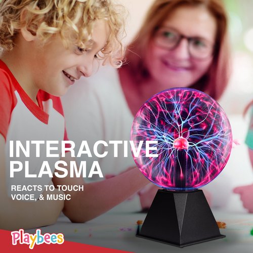 Red Plasma Ball - 7 Inch - Tesla Coil Bulb Static Electricity in a Vacuum Pressurized Glass Globe, Nebula Thunder Lightning, Plug-in - for Parties, Decorations, Prop, STEM