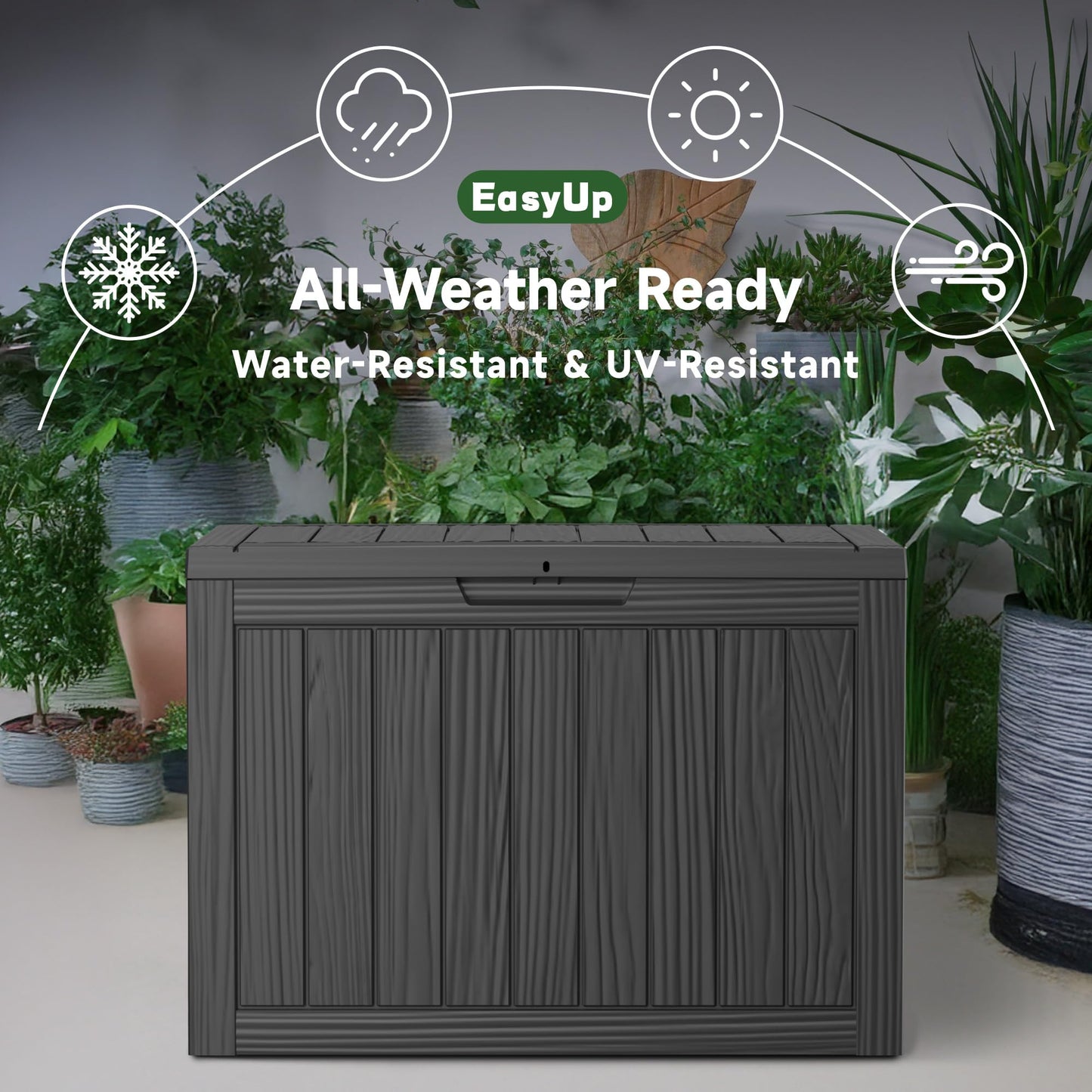 EasyUp 55 Gallon Deck Storage Boxes Outdoor Waterproof, Resin Small Lockable Storage Box, Outdoor Deck Box for Patio Cushion Funiture, Pool Accessories, Garden Tools (Black, 55 Gallon)