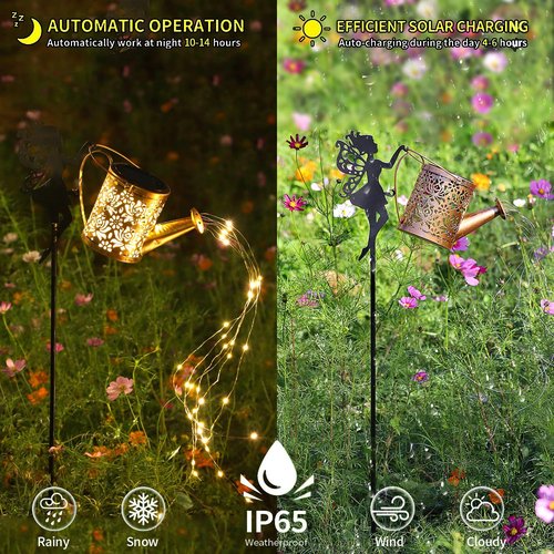 YZYOE Solar Powered Fairy Water Kettle Light, Garden Decorative Wrought Iron Retro Cute Elf Floor Light, Wireless Dusk to Dawn LED Lamp Waterproof.