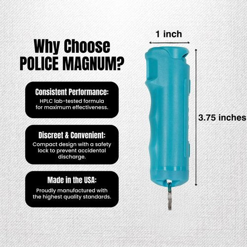 Police Magnum Personal Safety Alarm & Pepper Spray Combo Self Defense Pack for Women- Loud 135db Siren with Light & Max Strength Flip Top Pepper Spray Protection (Teal)