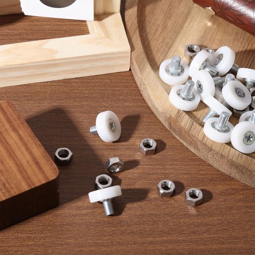 beinkmake 20Pcs 19mm Drawer Rollers Drawer Replacement Wheels Bearing Plastic Small Pulley with Nuts for Sliding Furniture File Cabinet