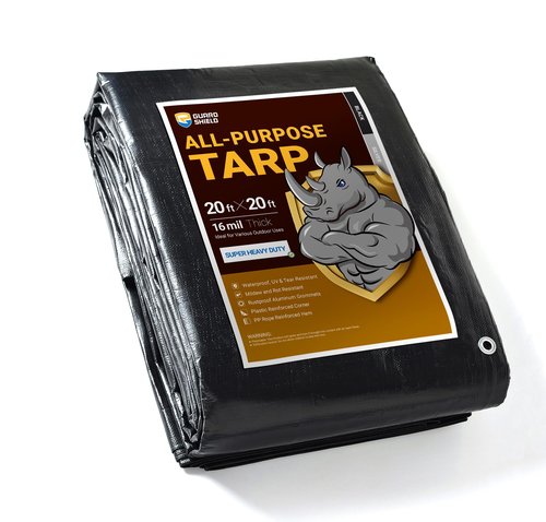 GUARD SHIELD Super Heavy Duty Black/Silver Ploy Tarp Cover 20x20 Feet Waterproof Tarps 16mil Thick UV and Tear Resistant Tarpualin