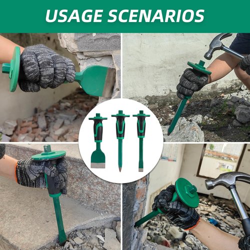 CogniForge Heavy Duty Masonry Chisel Set,12 Inch Point and Flat Chisel, 9 Inch Brick Chisel With Hand Protector,for Demolition,Mason,Carving,Concrete (3 PCS Set)