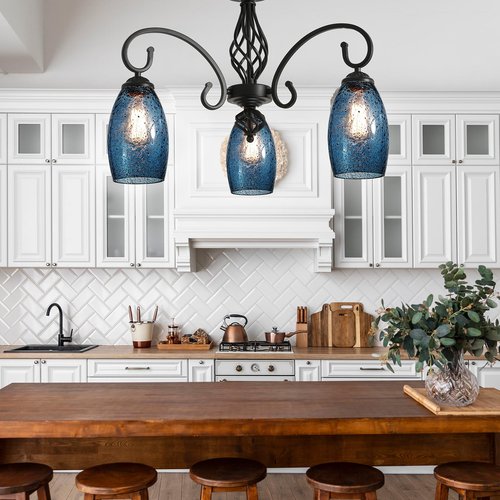 HGHYjrxfkl Oval Glass Lamp Shade, Dark Blue Seeded Pendant Light Shade,H7.5",D4.7" Replacement Lamp Shade for Chandelier,Wall Sconce, Floor and Table Lamps –1 Pack