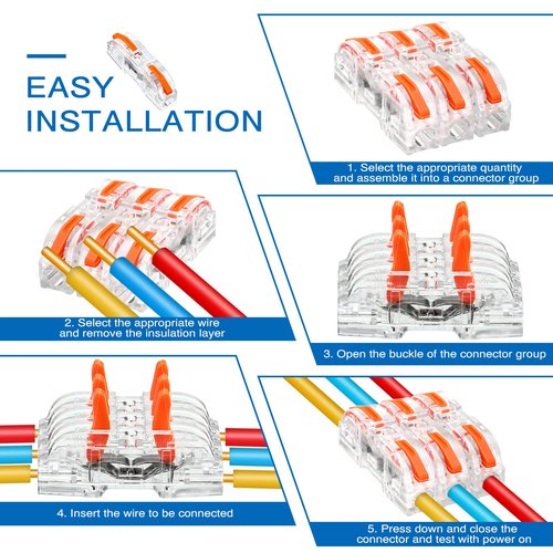 100 Pcs Wire Connectors 1 to 1 Inline Wire Compact Splicing Electrical Connectors 1 Conductor Lever for Quick Wiring Circuit Inline 28-12 AWG