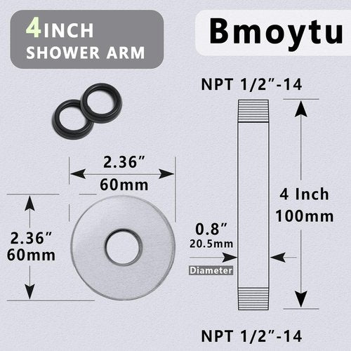 Shower Arm with Flange,4 Inch Ceiling Mounted Shower Arm for Fixed Shower Head,Bathroom Round Shower Replacement Arm,Stainless Steel Straight NPT 1/2 Inch Shower Pipe Arm, Brushed Gold