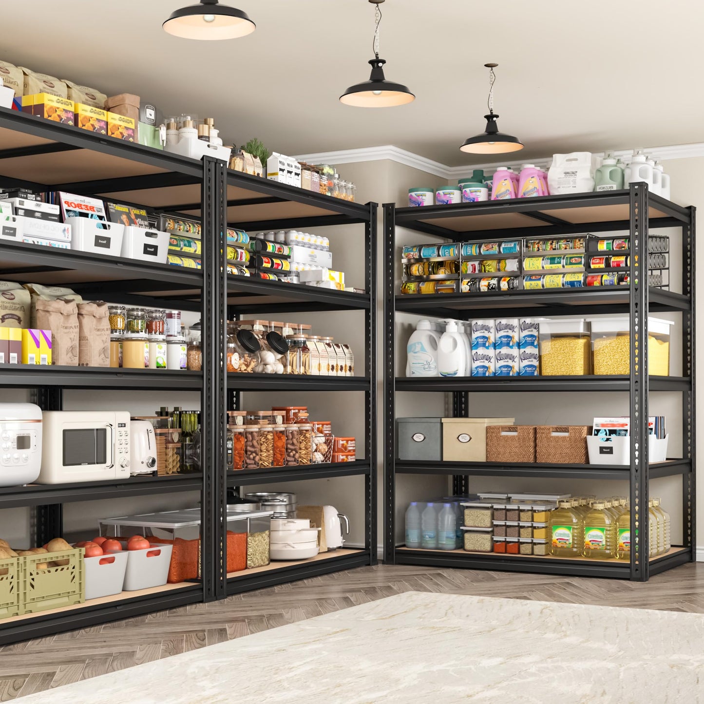 ROOMFAVE 72" H Storage Shelves 5 Tier Garage Shelving Heavy Duty,2050LBS Adjustable Metal Shelving Unit, Garage Shelves for Basement, Warehouse, Pantry, Closet, 72" H x 35.5" W x 16" D, Black,2PCS