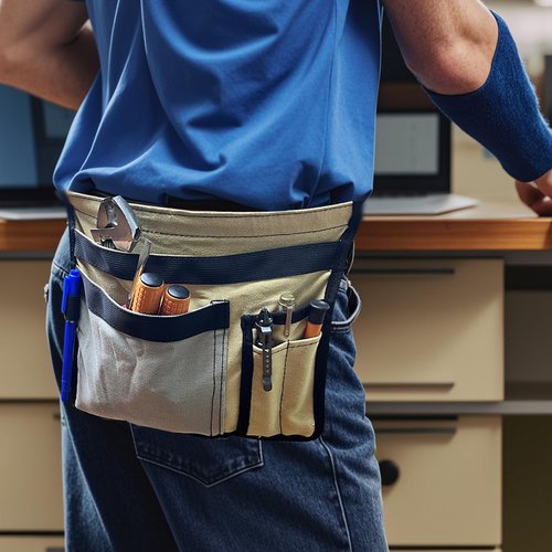 5-Pocket Utility Tool Belt Pouch for Men and Women, Adjustable Canvas Waist Belt Bag for Electrician Maintenance Gardening Carpentry, Durable Multi Work Apron for Tools & Accessories (Gray+Yellow)