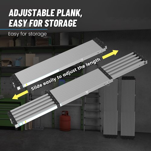 6'-9'5" Aluminum Work Plank, Nuvium Telescoping Plank Ladder Accessory Pro, 550 lbs Max Load, Fully Riveted Extension Plank with Carrying Strap (6'-9'5")