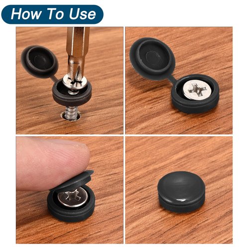uxcell 50Pcs Screw Caps, 5.3mm/0.21" ID Screw Snap Covers Washer Flip, PVC Hinged Screw Cover Caps for Covering Screw Heads(Black)