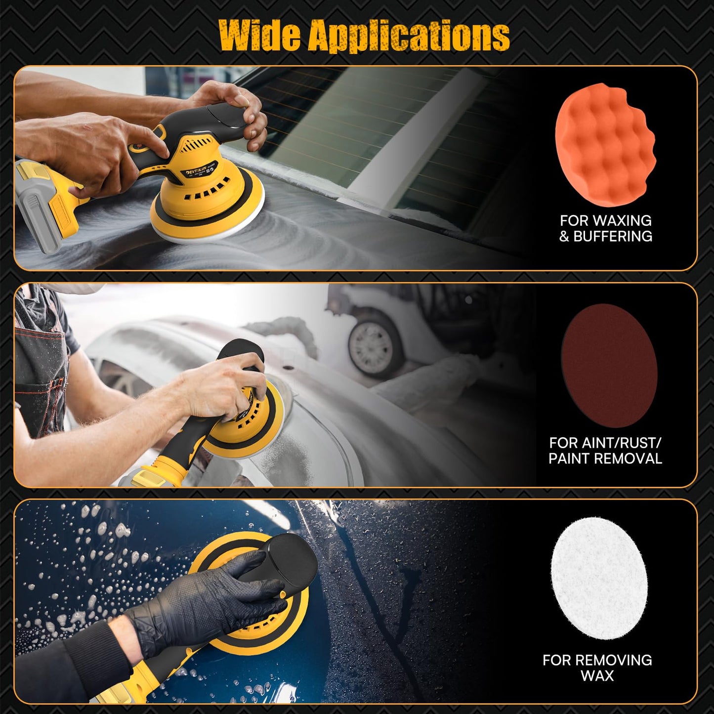 Cordless Car Buffer Polisher Kit for Dewalt 20V Battery(NO Battery),6 In Brushless Dual Action Random Polishing Machine , 6 Variable Speed 5500RPM, Orbital Polisher for Car Detailing,14Pcs Accessories