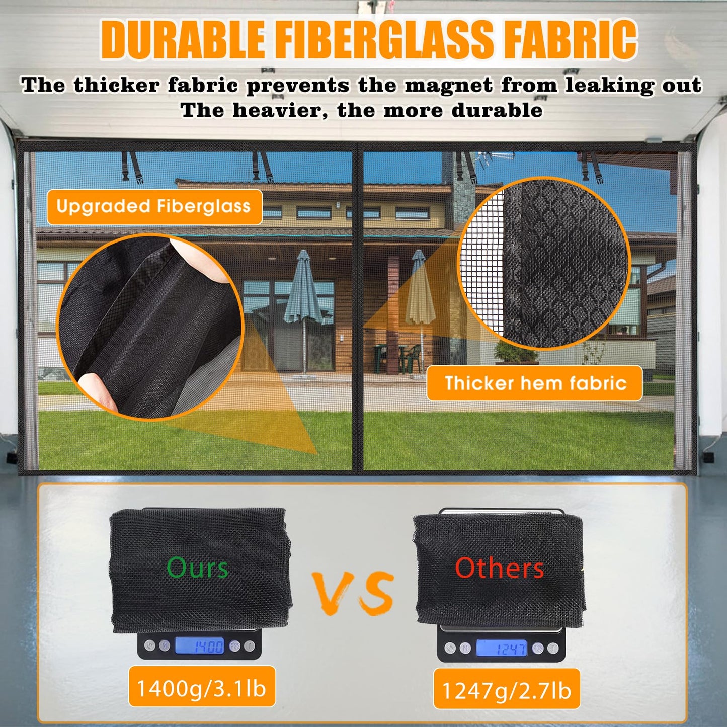 Magnetic Sliding Screen Door - Fiberglass-Fit 72x96in, 74x97in Mesh for Sliding Glass & French Doors, Keeps Bugs Out, Patio & Outdoor Use