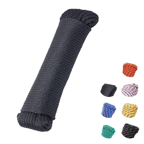 SDLTHR 1 Pack 1/4 Inch 100 ft Solid Braided Polypropylene Rope, Outdoor Ropes, All Purpose Boat Marine Thick Tie for Camping and Flag Pole, Indoor and Outdoor Use, Black