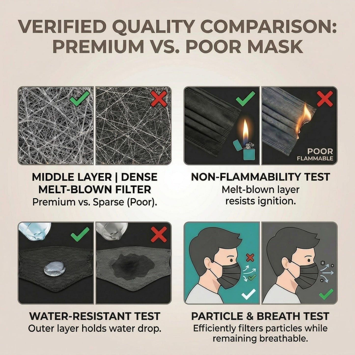 FINESTIC Disposable Face Mask for Adults, Breathable 3-Ply Premium Quality with Adjustable Nose Wire