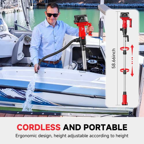 EarthCraft Cordless Stick Water Transfer Pump with 2 * 4.0AH Battery & Charger,740GPH Telescoping Pole Pump, 33FT Head, Handheld Portable Utility Sump Pump Kit for Garden, Boat, Deep Well Draining