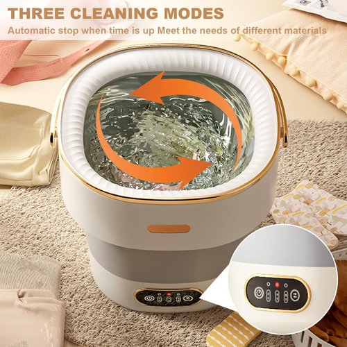 Fuhomtre 13L Portable Washer, With 3 Cleaning Modes, Mini Washing Machine- for Small Clothes, Underwear, Baby Clothe, Socks, Foldable Washing Machine, for Apartment&Home&Camping&Travel, Grey-White