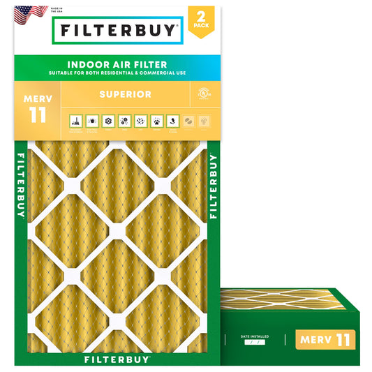 Filterbuy 20x30x4 Air Filter MERV 11 Superior Pet & Allergy Defense (2-Pack), Electrostatic Pleated HVAC AC Furnace Filters Replacement, Made in USA (Actual Size: 19.50 x 29.50 x 3.63)