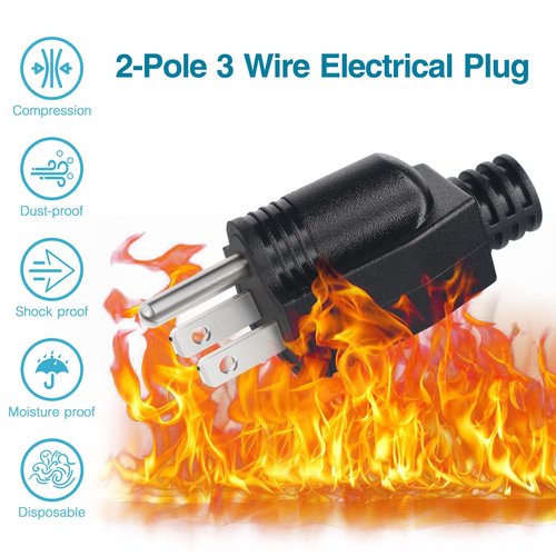 NEMA 5-15P Electrical Replacement Plugs， 125V 15A 2-Pole 3-Wire Grounding Replacement for Extension Cord Ends，Male Straight Blade Plug2-Pack