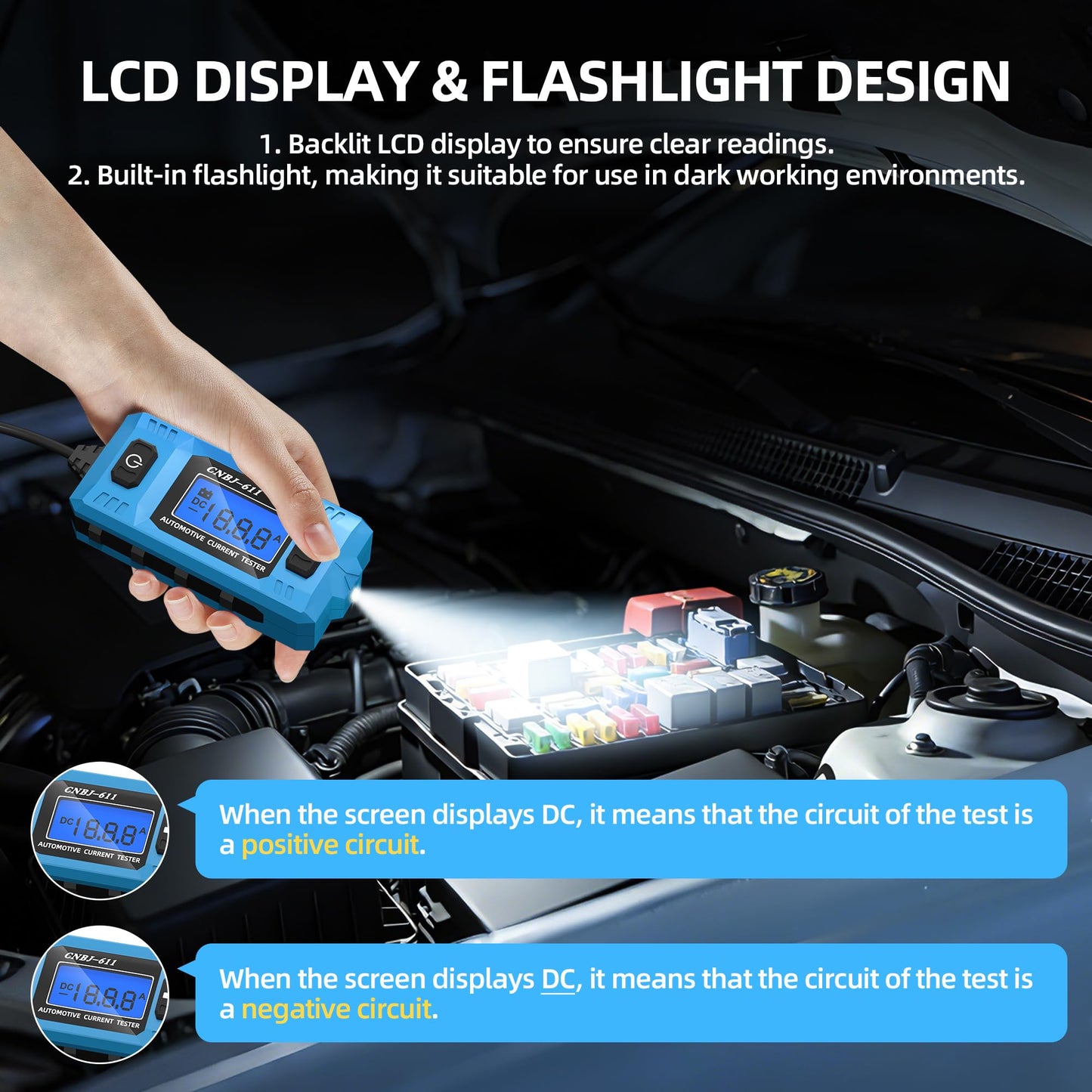 Joinfworld Car Fuse Tester Automotive Circuit Fault Probe Tester 20A 48V with Led Display & Front Lighting Car Relay Fuse Checker for Current Circuit Testing(No Battery Included)
