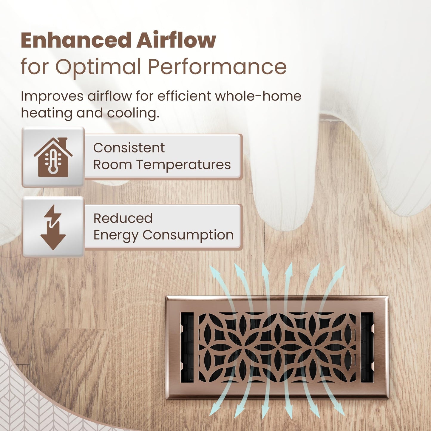 Floor Vent Covers – 4x10 Floor Register – Heavy-Duty Steel, Rustproof & Walkable Grates, Drop-in Install, Adjustable Airflow – Decorative (Floral Satin Rose Bronze, 8 Pack)