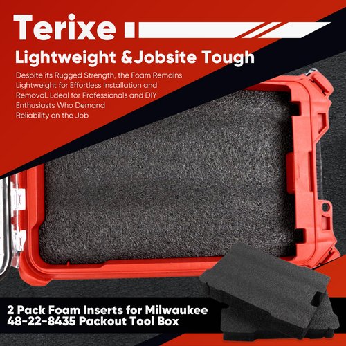Terixe 2 Pack Foam Inserts for Milwaukee 48-22-8435 Packout Tool Box – Black Customizable Foam Inserts Fits for Milwaukee Packout Inserts – DIY Cut & Organize with Impact Protection