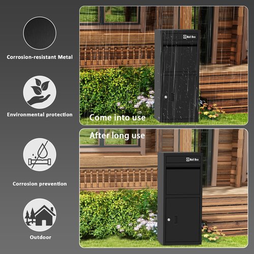 OZG Package Delivery Boxes for Outdoor with Lock and Large Storage 17.7"L*15"W*39.4"H, Anti-Theft Outdoor Parcel Drop Boxes with Waterproof Design for Porch/Curbside (Black)