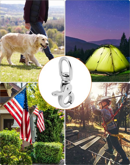 QWORK Swivel Trigger Snap Hook, 4 Pack 2.56" Marine Grade Stainless Steel 316 Swivel Trigger Clip Hook, 130 Lbs Capacity, for Cages, Dog Leash, Flag Pole, Bag, Key Ring