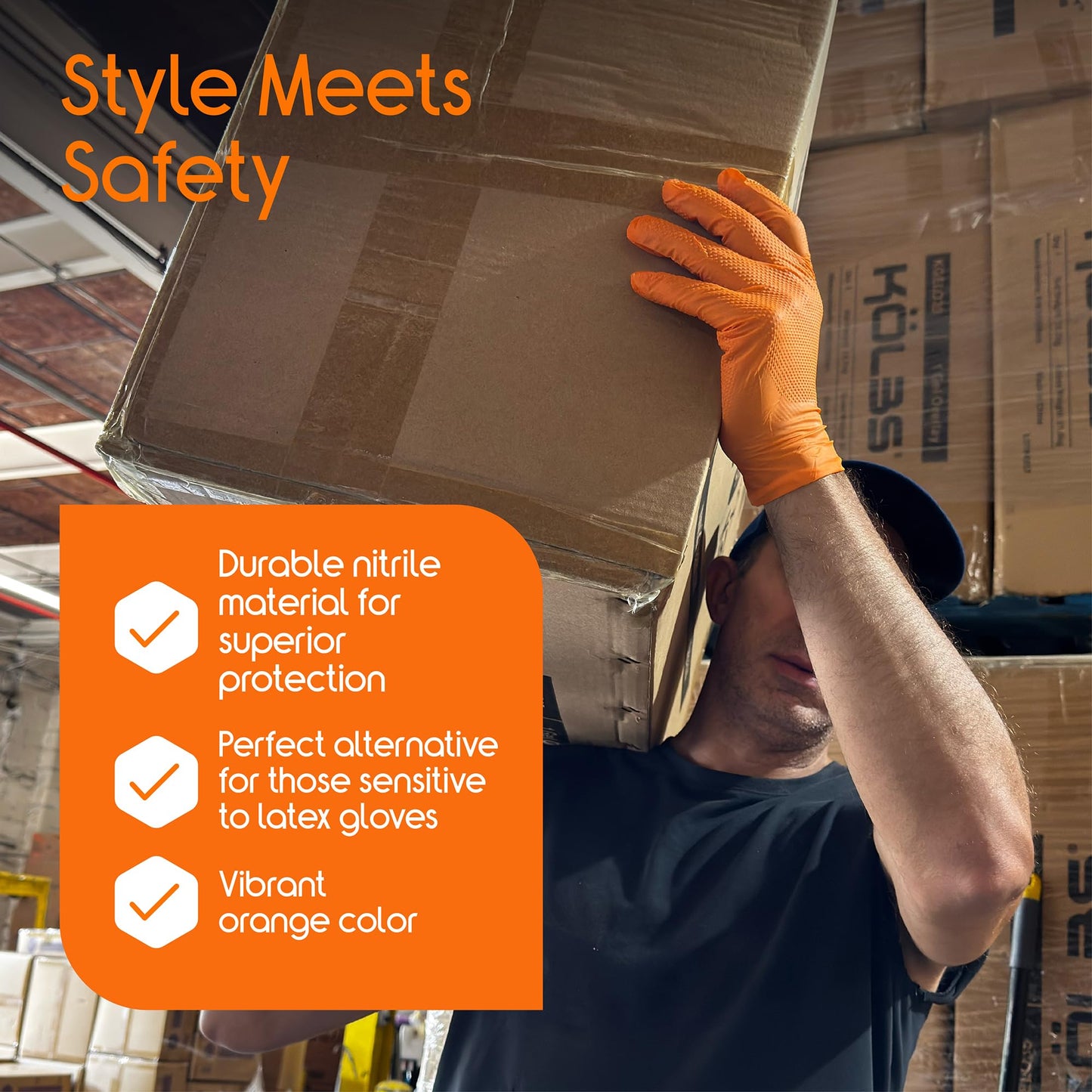 Inspire Heavy Duty Orange Nitrile Gloves | ULTRA 8 Mil Diamond Textured Grip | Industrial Mechanic Disposable Cleaning Gloves Medium, 1000 Count