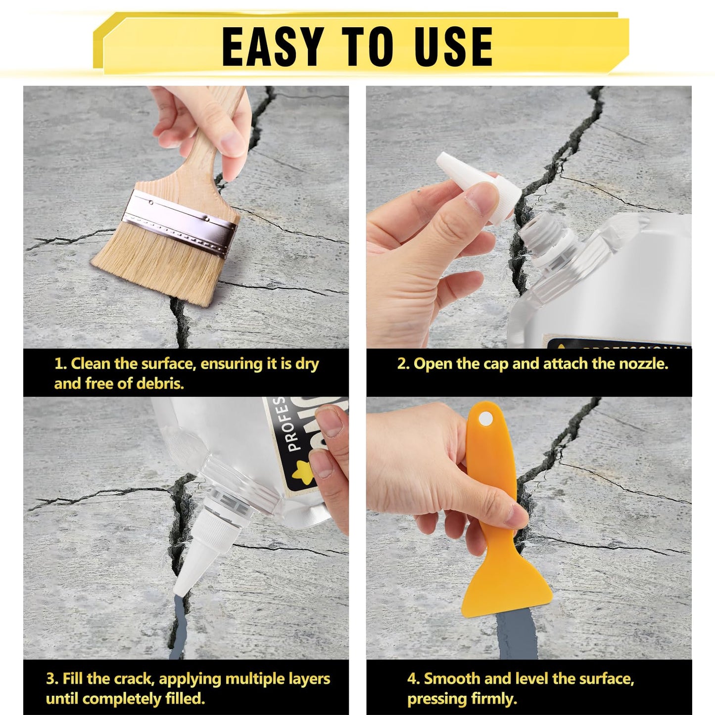 Concrete Crack Filler, High Elasticity Cement Crack Filler, Self Leveling Concrete Slab Repair Sealant for Driveway, Walkway, Patio, Waterproof Caulking Glue for Joint, Outdoor - 17.6 Floz
