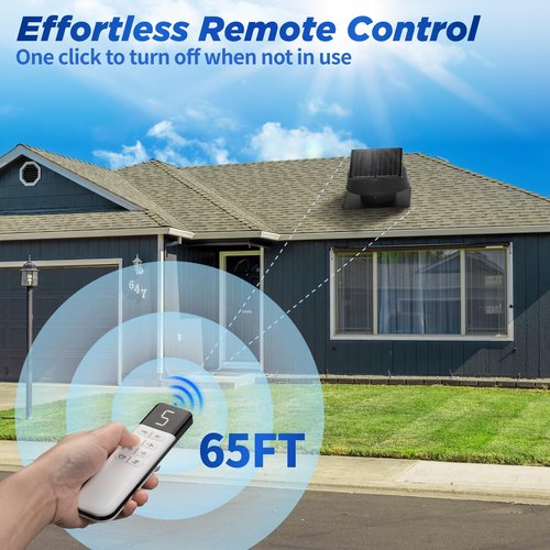 Solar Attic Fan with Thermostat - Solar Roof Vent Fan with 110V Adapter 24/7 Runtime, 1300CFM Solar Powered Attic Exhaust Fans with Remote Up to 1800Sq.Ft, 42W Panel Low Noise for House Roof Mount