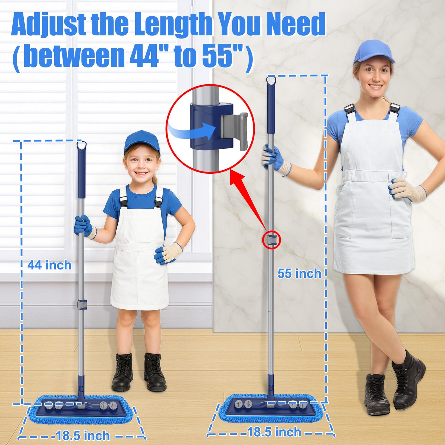 FORSPEEDER Microfiber Mops for Floor Cleaning - Dust Mop for Hardwood Floors with 55” Adjustable Handle 3 Thickened Washable Pads - Wet Dry Mopping for Pet Hairs Walls Tile Wood Laminate Home Kitchen