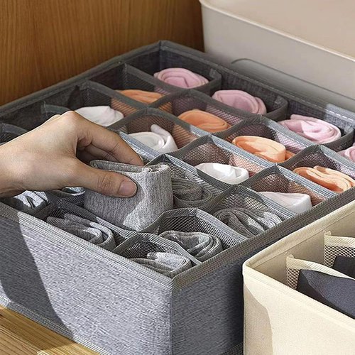4 Piece Foldable Drawer Organizer Dark Gray Storage Box For Socks Bras Underwear For Closet Space Saving