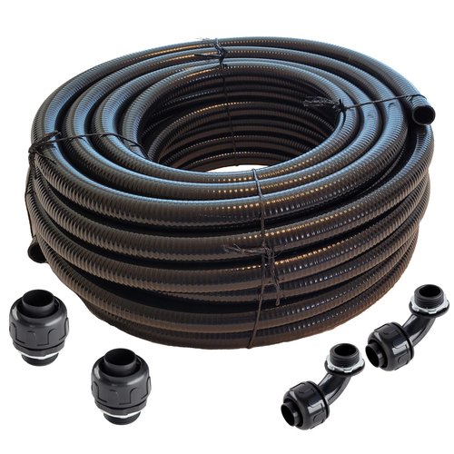 3/4" x 50 ft Black UL Listed Non-Metallic Flexible Liquid Tight Electrical Conduit with Fittings