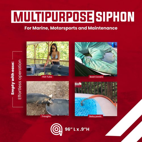 Self-Priming Shaker Gas, Fuel, Oil, Water Siphon 3/4” x 8' | Wake Boat, Pontoon, PWC, Jet Ski, Hot Tub, Cold Plunge, Trough, Livestock, Multi-Purpose | Industrial Grade Tubing Hose | 7 Gallons/Minute