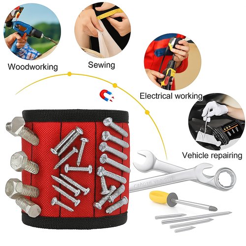 Wrist Tool Holder for Screws, Nails, Bolts - Adjustable Fastener Organizer with Embedded Magnet Strips - Ideal for Construction & Workshop Use