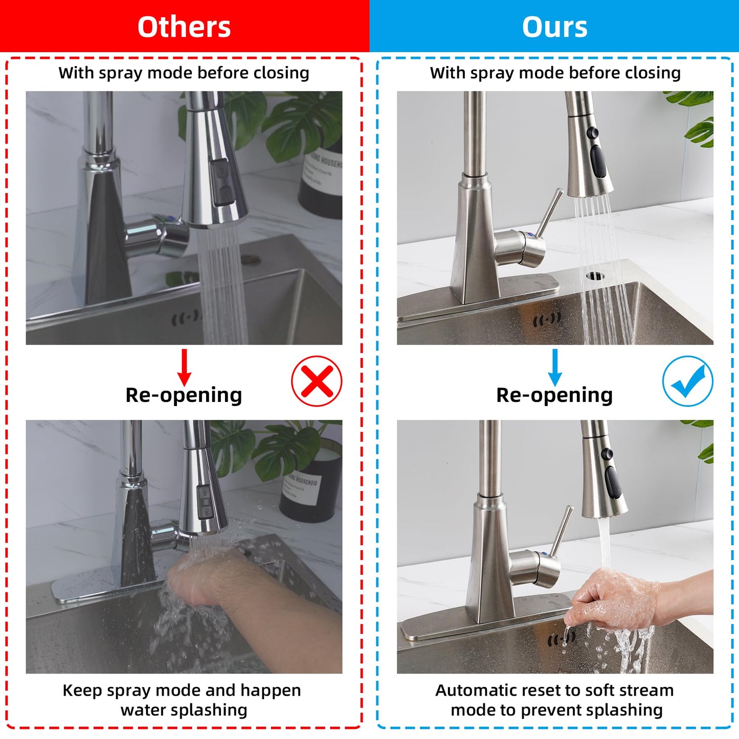 Hibbent Pull Down Kitchen Faucet Head Replacement, 3-Function Kitchen Faucet Head Sink Spray Nozzle with 12 Adapters Compatible with Moen, American Standard, Delta, Kohler Faucets, Brushed Nickel
