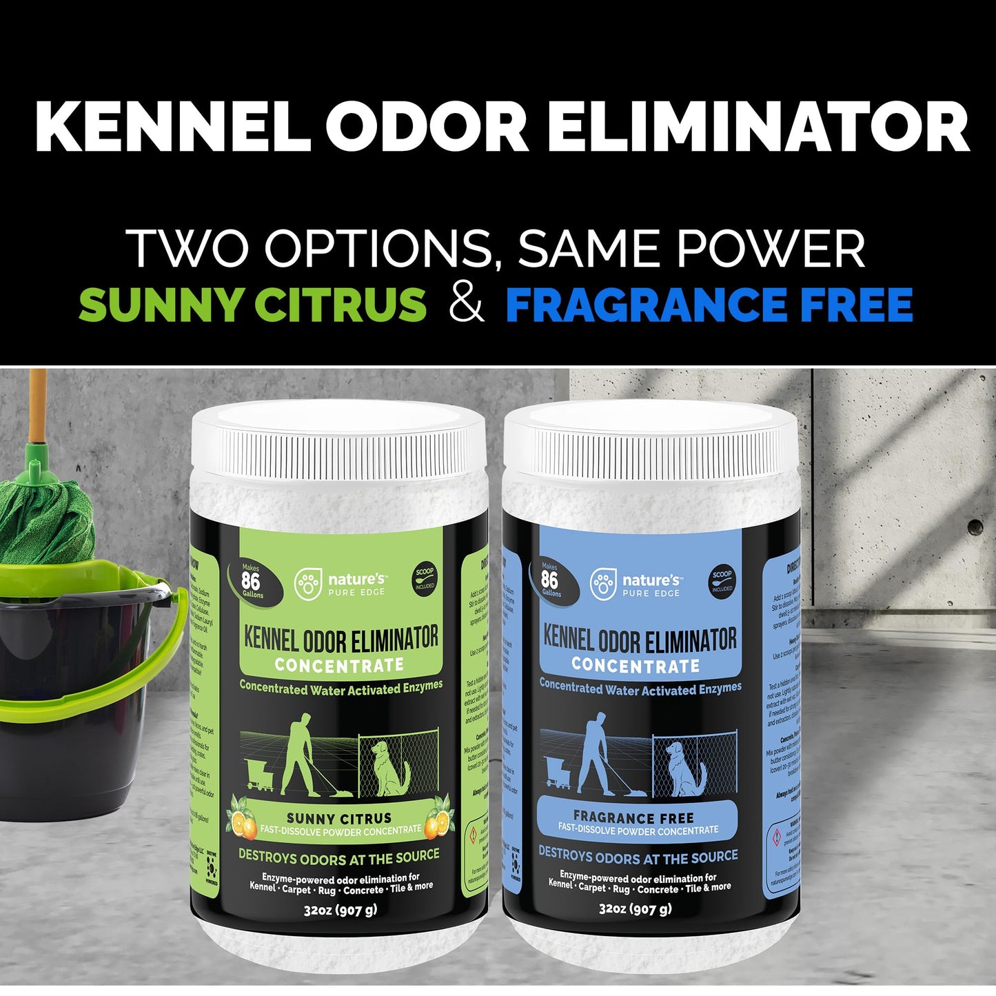 Nature's Pure Edge Enzyme Powder Concentrate Makes 86 Gallons - Professional Use for Kennel and Pet Odor Elimination - Removes Urine Poop from Carpets Floors - Sunny Citrus