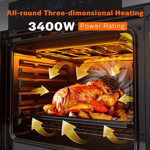 Empava 24" Electric Convection Single Wall Oven 10 Cooking Functions Deluxe 360° ROTISSERIE with Sensitive Touch Control in Stainless Steel, Silver