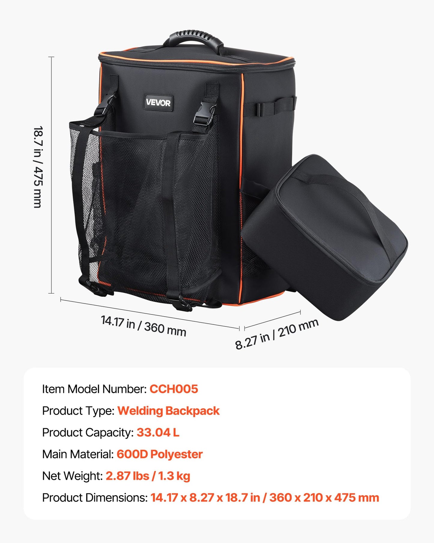 VEVOR Welding Backpack, 33L Welder Backpack with Insulated Bag & Helmet Bag, 600D Polyester Extreme Gear Pack for Tools and Helmet, Multi-Purpose Gear Storage Bag for Welding, Outdoor Camping, Hiking