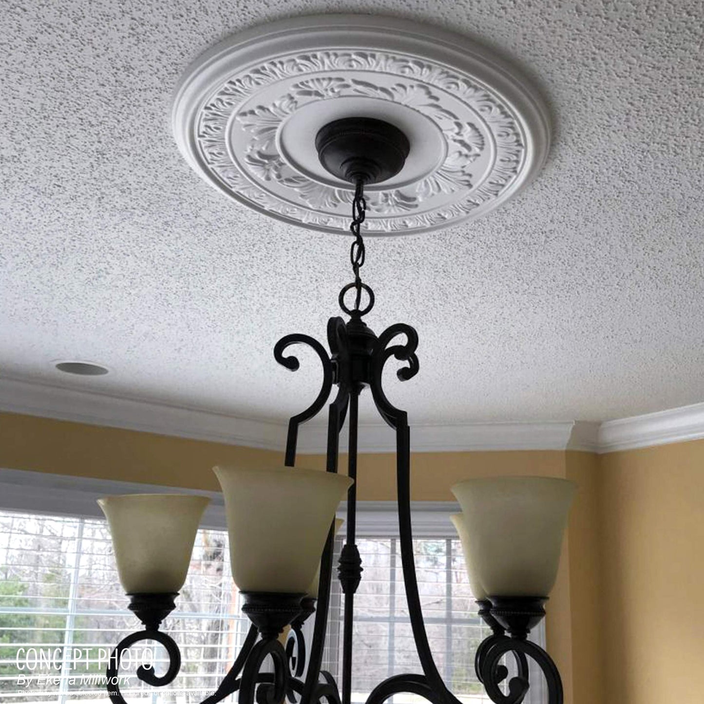 Ekena Millwork CMP13BA Baltimore Thermoformed PVC Ceiling Medallion (Fits Canopies up to 5 1/4"), 13"OD x 3 1/2"ID x 3/4"P