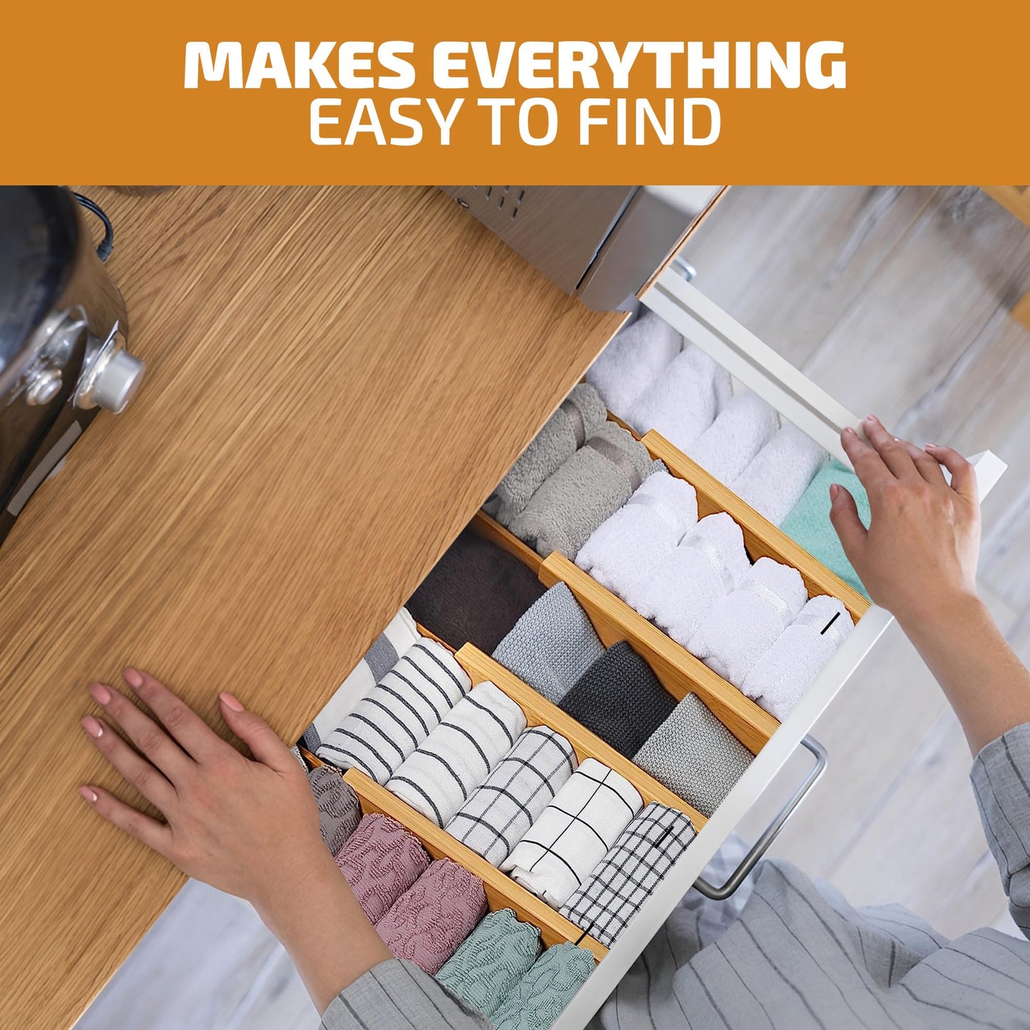 4 Pack Drawer Dividers Bamboo 2.6" High, 16-22" Adjustable Drawer Organizers for Clothes, Expandable Dresser Separators in Bedroom/Bathroom/Kitchen/Office Organization and Storage (Natural)