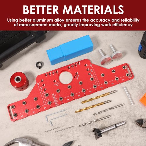 LYDODOKA Shelf Pin Jig and Hinge Jig, 2 In 1 Cabinet Hardware Jig Tool with Self-contained Clamping & 1/4 inch 5mm Drill Bits, Cabinet Concealed Hinge Drilling Guide for Door Woodworking