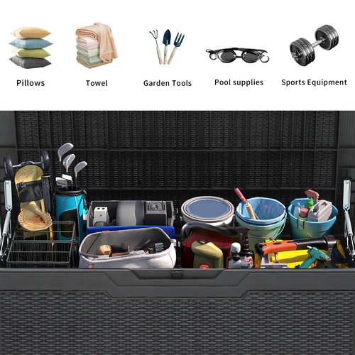 YITAHOME 100 Gallon Large Resin Deck Box Outdoor Storage Boxes for Patio Furniture, Outdoor Cushions, Garden Tools and Pool Supplies-Waterproof,Lockable (Black)