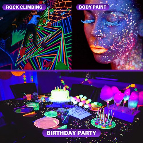 GPRK Rechargeable Black Light, Battery Powered Blacklight, Cordless 395nm Ultraviolet Flood Light for Neon Glow Party,Halloween,Body Painting,2 Packs