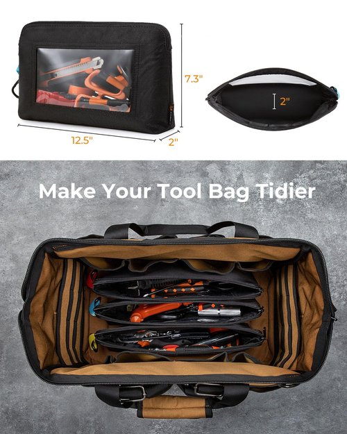 Foxrino Tool Pouch with Clear Window, 1680D Oxford Small Tool Bag, Gifts for Men Dad Father, Heavy Duty Tool Pouches with Zipper, Clear Utility Bag Zipper Pouches for Organizing and Storage, 3 Pack