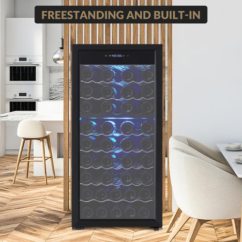 Vossfamul 66 Bottle Freestanding Wine Fridge, Dual Zone Compressor Wine Cooler with 41℉-64℉ Digital Temperature Control, Double Tempered Glass Door, 5.86 Cu.Ft, capacity for Soda Beer Wine