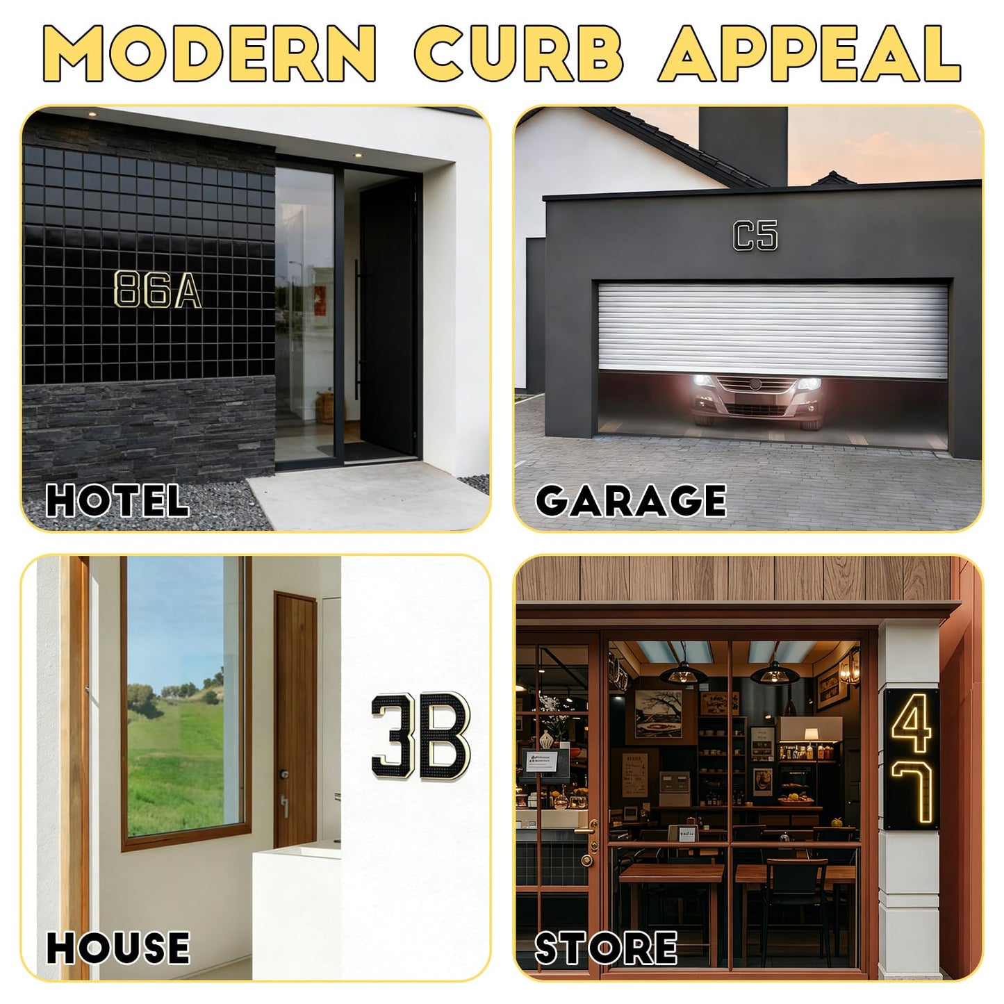 2026 New Solar House Numbers for Outside, Light Up Address Numbers for House, No Drill Adhesive or Screw Mount, IP65 Waterproof LED Illuminated Modern Address Sign, Dusk to Dawn (0, 6.7 inch)